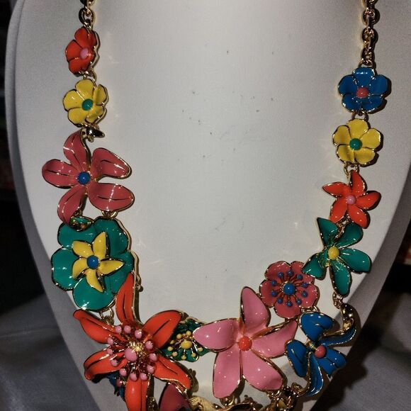 Talbots Floral Multicolor Gold Tone Necklace 21" NWT - Picture 4 of 7